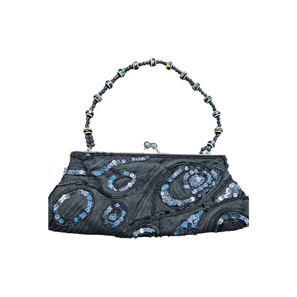 Vintage 80's Beaded Envelope Clasp Purse Sequined Swirl - Picture 1 of 7
